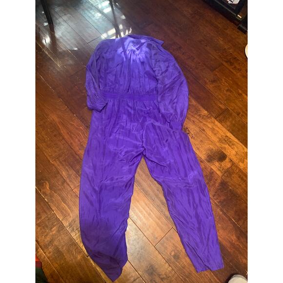 Vintage 80's Purple 100% Silk Full Length Jumpsuit Coveralls - Sz Large - Picture 9 of 11